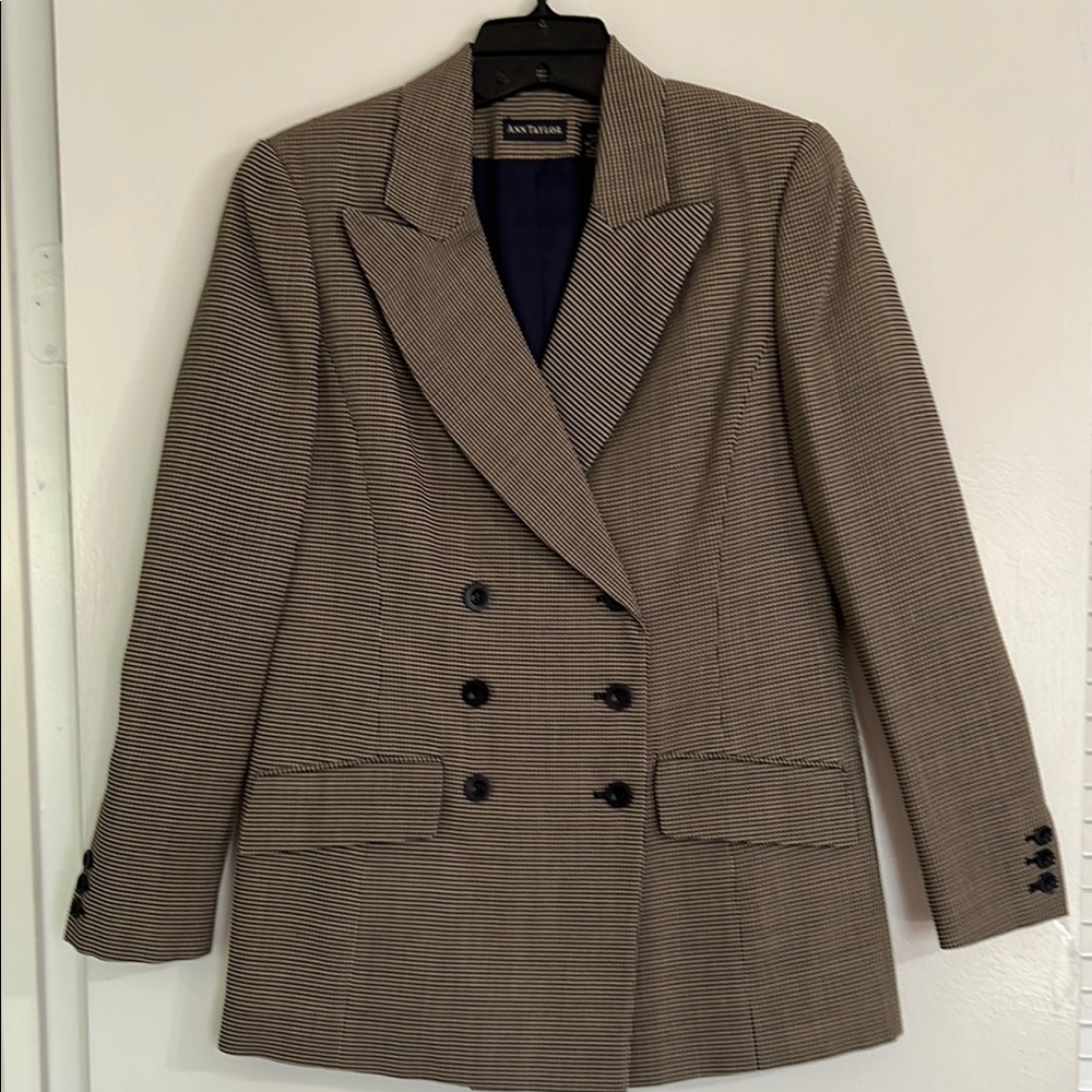 Ann Taylor Houndstooth Blazer in Black and Tan
